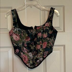 Fashion Nova Floral Corset Top - Black and Pink